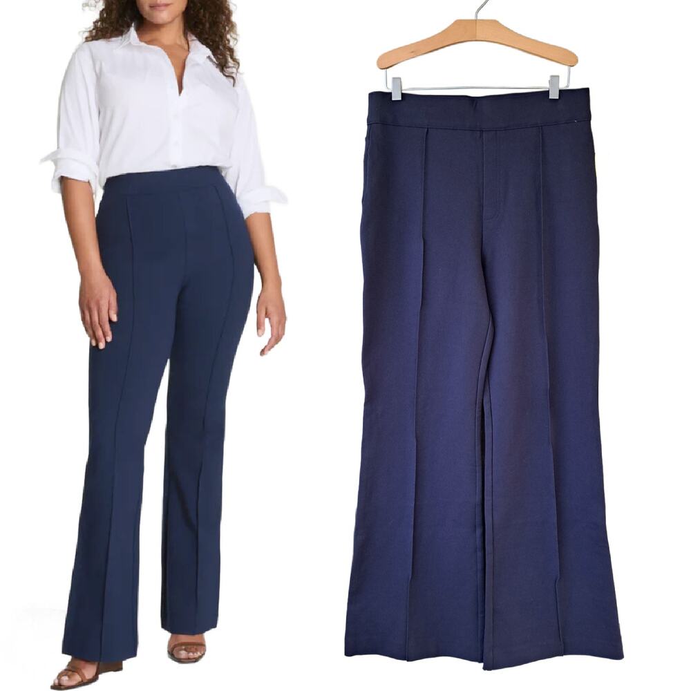 SPANX PerfectFit Ponte High Waist Flare Pant Navy Blue Large Business Casual